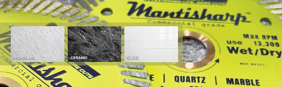 Mantisharp - General Purpose Continuous Rim Diamond Blade,4-1/2 inch,for Angle Grinders & Tile Saws,Porcelain, Ceramic, Slate, and Other Masonry. 5/8”, 20mm & 7/8” Arbor