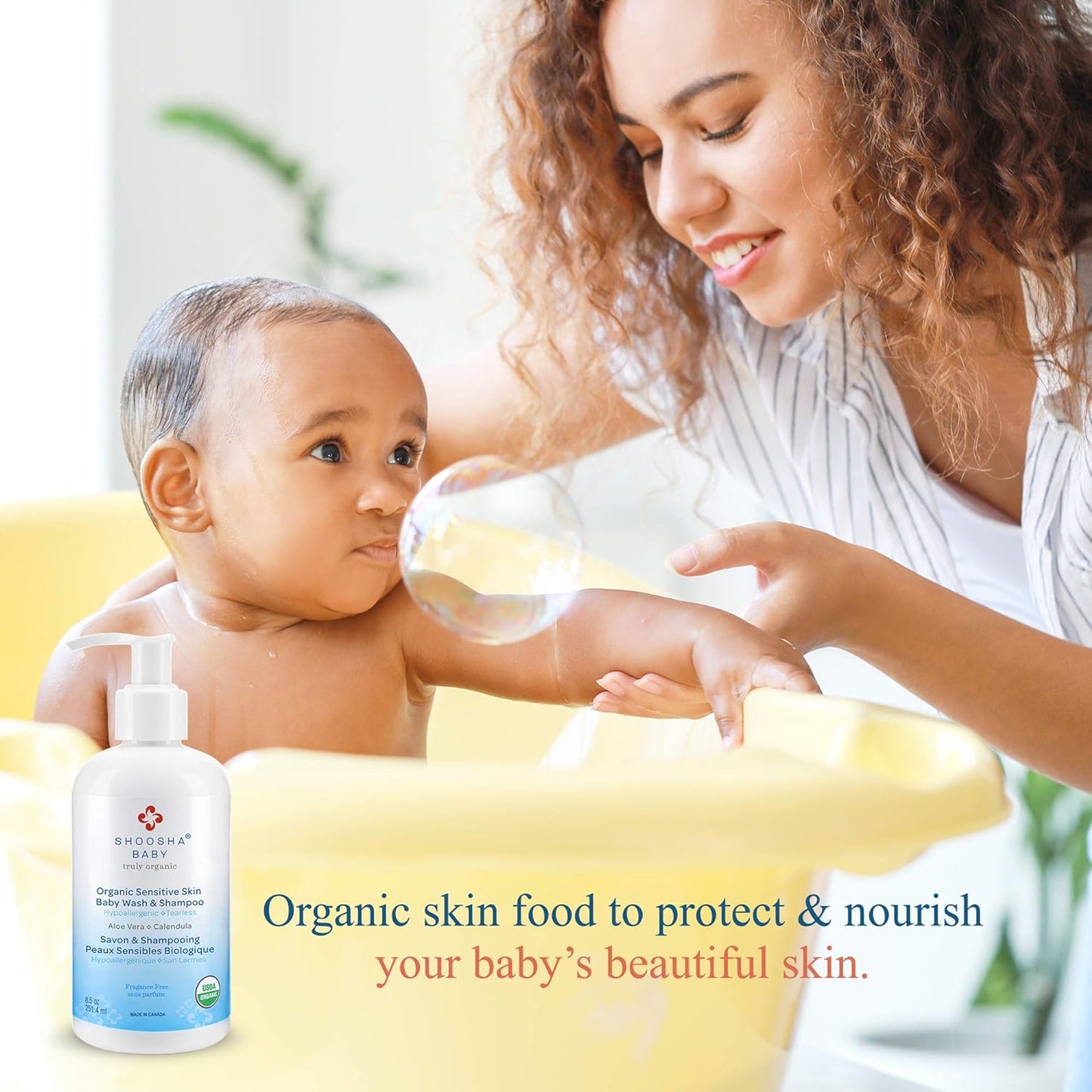 Shoosha USDA certified Organic Shampoo and Body Wash for babies and kids, Great for Sensitive Skin, All natural made from food grade ingredients, Fragrance and Tear Free, Hypoallergenic